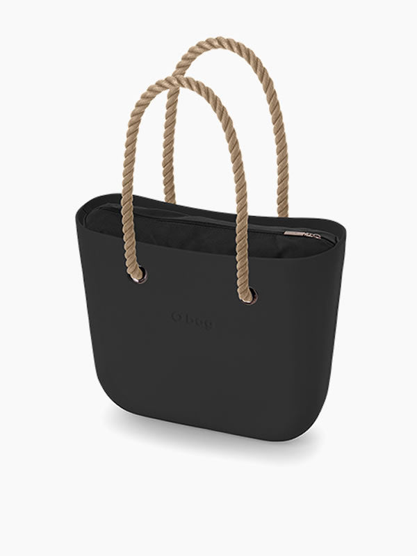 O bag black mini combo with natural rope handles