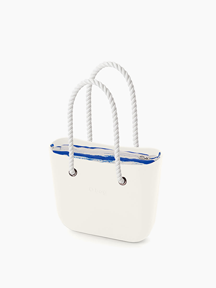 O bag milk and marine inner and white long rope handles