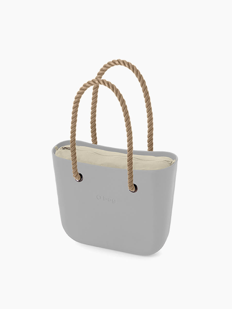 O bag classic light grey combo with natural inner and natural long rope handles