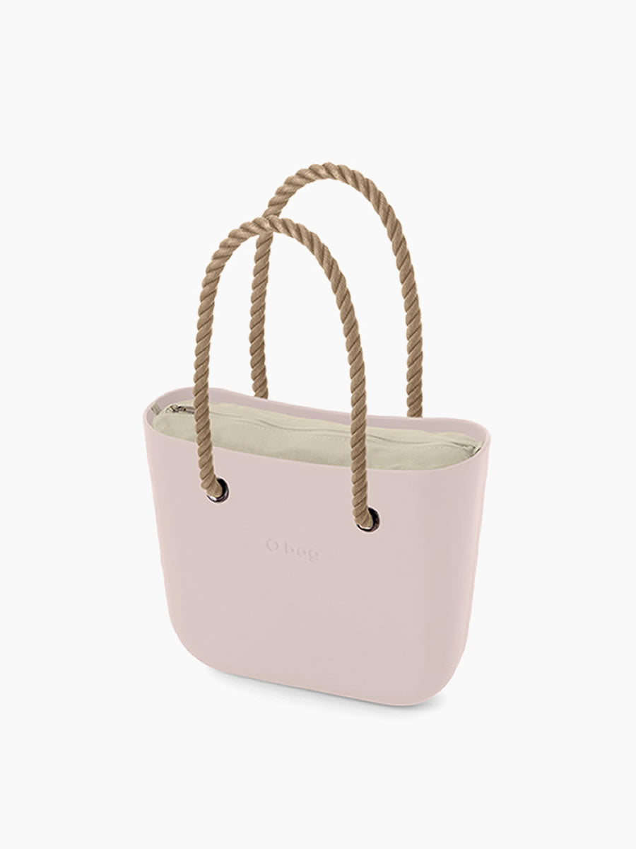 O bag classic smoke pink combo with natural inner and natural long rope handles