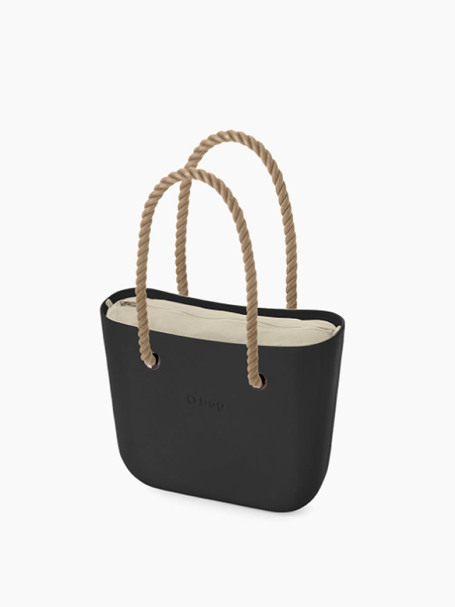 O bag Classic Black Combo with Natural inner and Rope Handles | O bag UK
