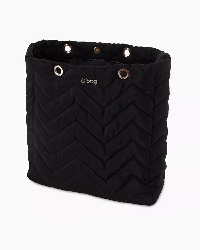 O bag market chevron quilted fabric body black