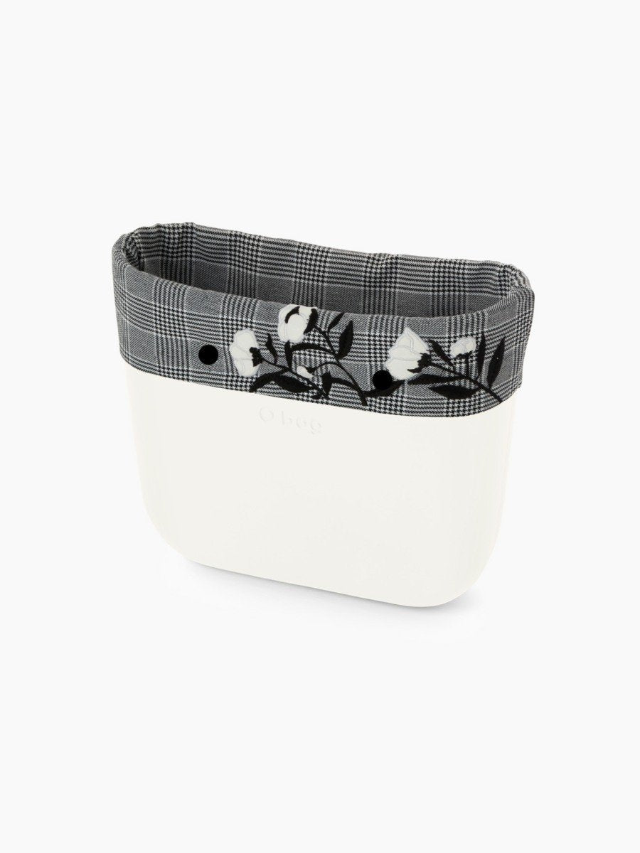 O bag trim mini black & white check with flower detail